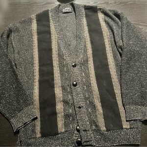 Men's Classic Black and Gray Cardigan Sweater
